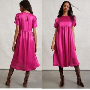 Anthropologie Maeve Metallic Raspberry Jimena Midi Dress